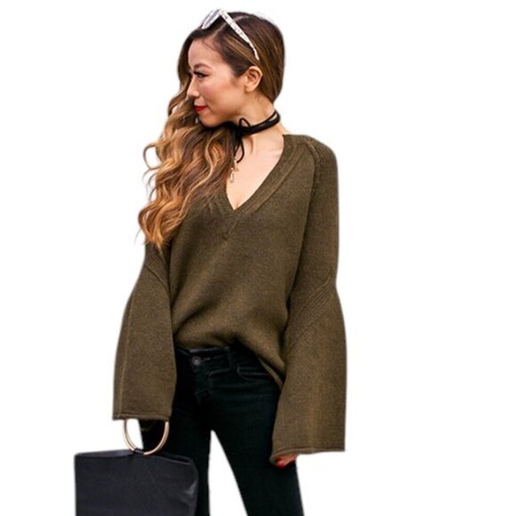 Free People Sweaters - Free People Olive Green Lovely Lines Oversized Pullover Sweater NWT Womens Large